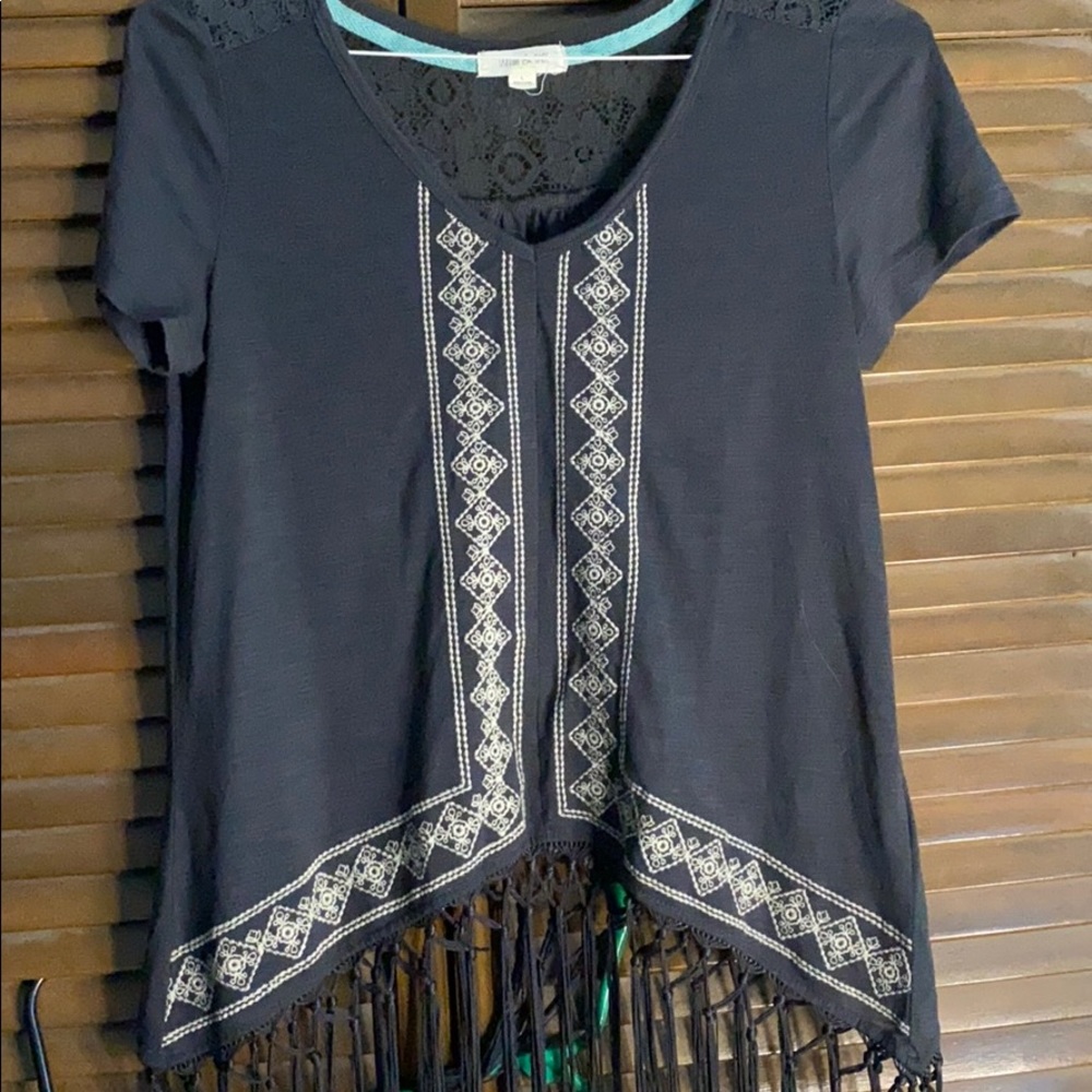 Gray/ Blue Tassel Top